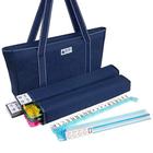 Conjunto Americano Mah Jongg - 166 Azulejos Brancos Premium, 4 Rack/Empurradores All-in-One, Saco de Lona Azul