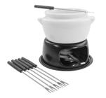 Conjunto Aparelho De Fondue Cerâmica Queijo Chocolate 11 Peças Panela Cumbuca Porcelana Serviço Kit