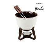 Conjunto Aparelho Fondue Cerâmica 5 Peças Chocolate E Queijo