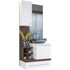 Conjunto Armario Gabinete Banheiro MDF 2 Portas 12013 Nogal Branco Celmo - Celta Moveis