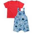 Conjunto Baby Menino Jardineira c/ Camisera 100% Algodão, Safari Azul - Elian