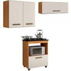 Conjunto Balcão Cooktop 5 Bocas com Nicho 1 Porta Basculante e 2 Armários Aéreo - Kaiki Móveis