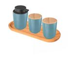 Conjunto Banheiro Lavabo Com Bandeja Bambu Azul Marmorizado