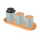 Conjunto Banheiro Lavabo Com Bandeja Bambu Cinza Marmorizado - OU