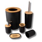 Conjunto Banheiro Lixeira Dispenser Escova 6 Peças Preto