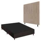 Conjunto Base Cama Box Casal Marrom e Cabeceira Itália 140cm Suede Bege - Desk Design