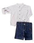 Conjunto Bata Manga Longa Menino + Bermuda Jeans 100% Algodão - Anjos Baby