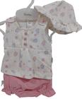 Conjunto Bata + Shorts + Chapeu Bebê Menina Paraiso Rf 13890