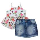 Conjunto batinha+saia jeans infantil fem Petit Cherie