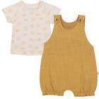 Conjunto Bebê Jardineira e Camiseta Nini&Bambini em tecido plano mostarda