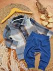 Conjunto Bebê Masculino Camisa Xadrez + Calça Molecotton Jeans Leve