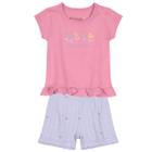 Conjunto Bebê Menina Em Malha Brandili Baby Rosa