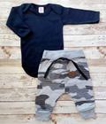 Conjunto Bebe Menino Camuflado Exército Calça Moletom e Body