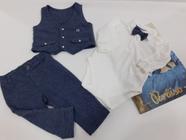 Conjunto Bebe Menino Jeans Gravata Colete Luxo Paraiso 11733