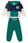 Conjunto Bebê Moletom Menino Com Capuz - Tricolor - Azul Marinho Verde e Off White