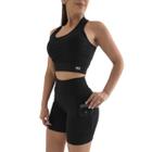 Conjunto Bermuda Feminino Celular Exercício Funcional Academia Blackout