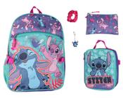 Conjunto Bioworld Disney Lilo and Stitch Angel de 5 peças, mochila, lancheira, chaveiro, estojo de lápis, elástico