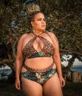 Conjunto biquíni plus size cropped Estampa floresta com animal print