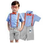 Conjunto Blippi Manga Curta Bermuda Infantil Gravata e Suspensório laranja