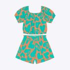 Conjunto Blusa Cropped e Shorts Estampa Corações Infantil Feminino Kyly 1000261