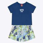 Conjunto Blusa Cropped Manga Curta e Shorts Estampado Infantil Feminino Kyly 1000254