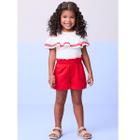 Conjunto Blusa detalhes em Babados e Short Moletinho Vermelho - Momi