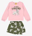 Conjunto Blusa Manga Longa E Shorts Saia Rovi Kids Rosa