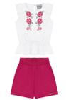 Conjunto Blusa Peplum Bordada Mais Short Linho Infantil Feminino