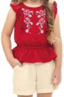 Conjunto Blusa Peplum Bordada Mais Short Linho Infantil Feminino