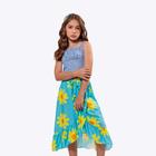 Conjunto Blusa Regata Jeans e Saia Longa com Estampa de Flores Infantil Menina Vigat 7846