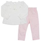 Conjunto Blusa White e Calça Sarja Pérolas Rosa