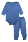 Conjunto Body Bebê Longo Algodão Azul Escuro Liso Menino