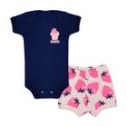 Conjunto Body Bebê Manga Curta Cup Morango Marinho