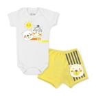 Conjunto Body Bebê Manga Curta Urso Zebra Branco