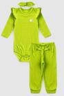 Conjunto Body Bebe Menina Canelado Coracao Brilho Com Faixa E Calca Rose