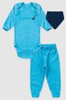 Conjunto Body Bebe Menino Canelado Dinossauro Com Babador E Calca