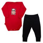 Conjunto Body Bebê Panda Coração Manga Longa + Calça