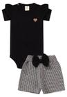 Conjunto Body Canelado - Preto / Pied de Poule - Ame Kids