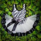 Conjunto Body e Saia Adulto Fantasia Animal Print de Zebra Com Saia Tule e Laço