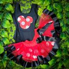 Conjunto Body Infantil Fantasia Carnaval Minnie com Saia de Tule (Rosa e Vermelho)