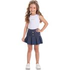 Conjunto body infantil feminino regata + saia jeans com cotton college de pregas