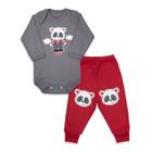 Conjunto Body Manga Longa Baby Duck Comfort Panda Boy Cinza