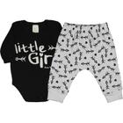 Conjunto Body Manga Longa Estampa Litlle Girl +Calça Suedine Com Punho Estampa Flecha