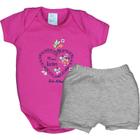 Conjunto Body Suedine Manga Curta Estampa Mini Garden + Shorts Estampa Flores