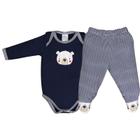 Conjunto Body Suedine Manga Longa Bordado + Calça Listrinhas Com Sola Bordado Urso