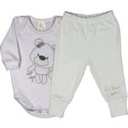 Conjunto Body Suedine Manga Longa Bordado Ursa + Calça Estampa Corrida Pe Reversível Bordado MY Bear