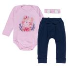 Conjunto branco para bebê 3 pçs estampa ursinha