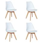 Conjunto c/4 Cadeiras Charles Eames Leda Saariem Design Wood Estofada Base Madeira - Branca