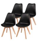 Conjunto c/4 Cadeiras Charles Eames Leda Saariem Design Wood Estofada Base Madeira - Preta