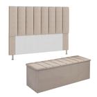 Conjunto Cabeceira E Calçadeira Cancun Para Cama Box King 195 cm Suede Bege - DL Decor - Doce Lar Decorações